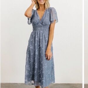Baltic Born Dusty Blue Embroidered Midi Dress